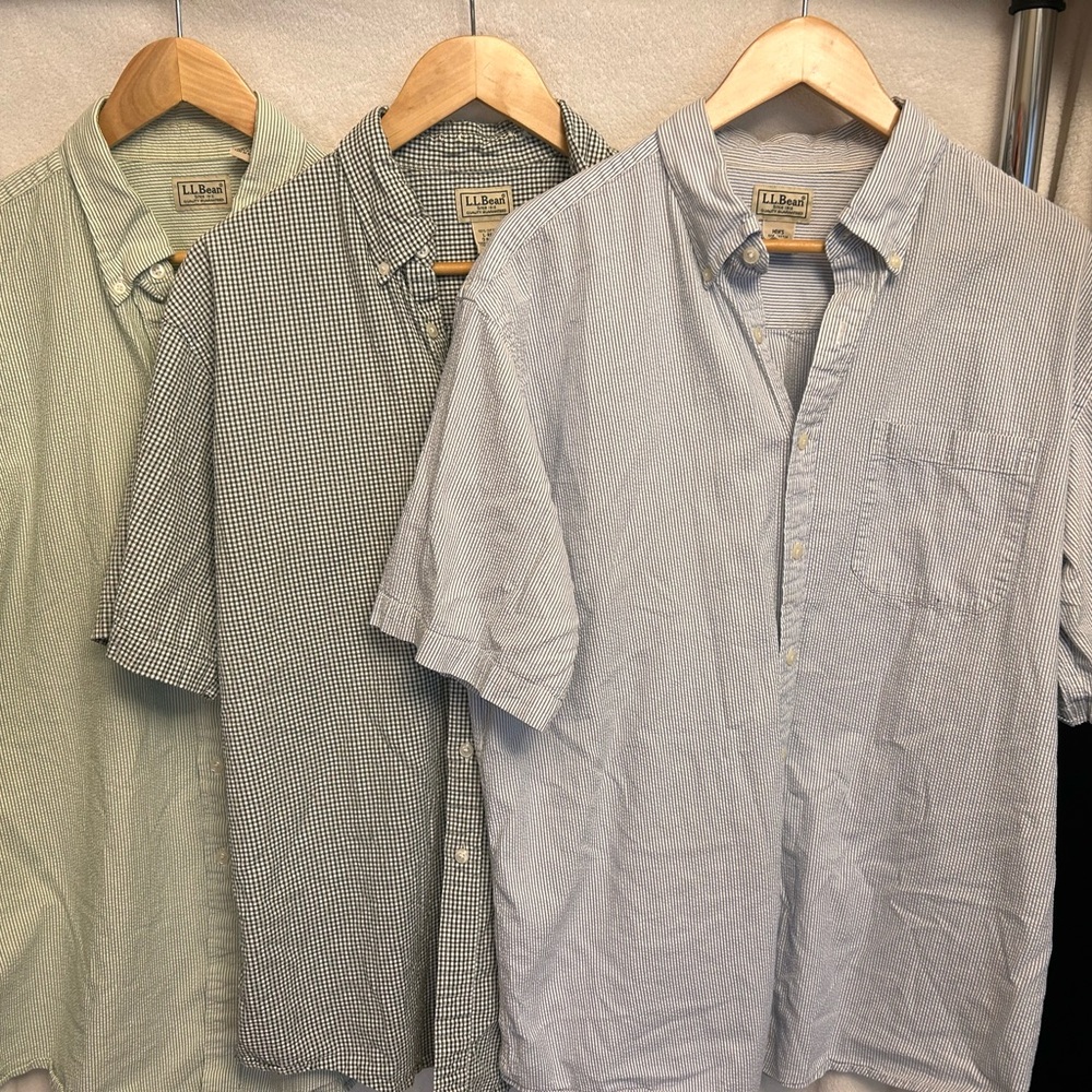 L.L. Bean Men's Casual Button Down Shirts - Light Green, Dark Green, Light Blue